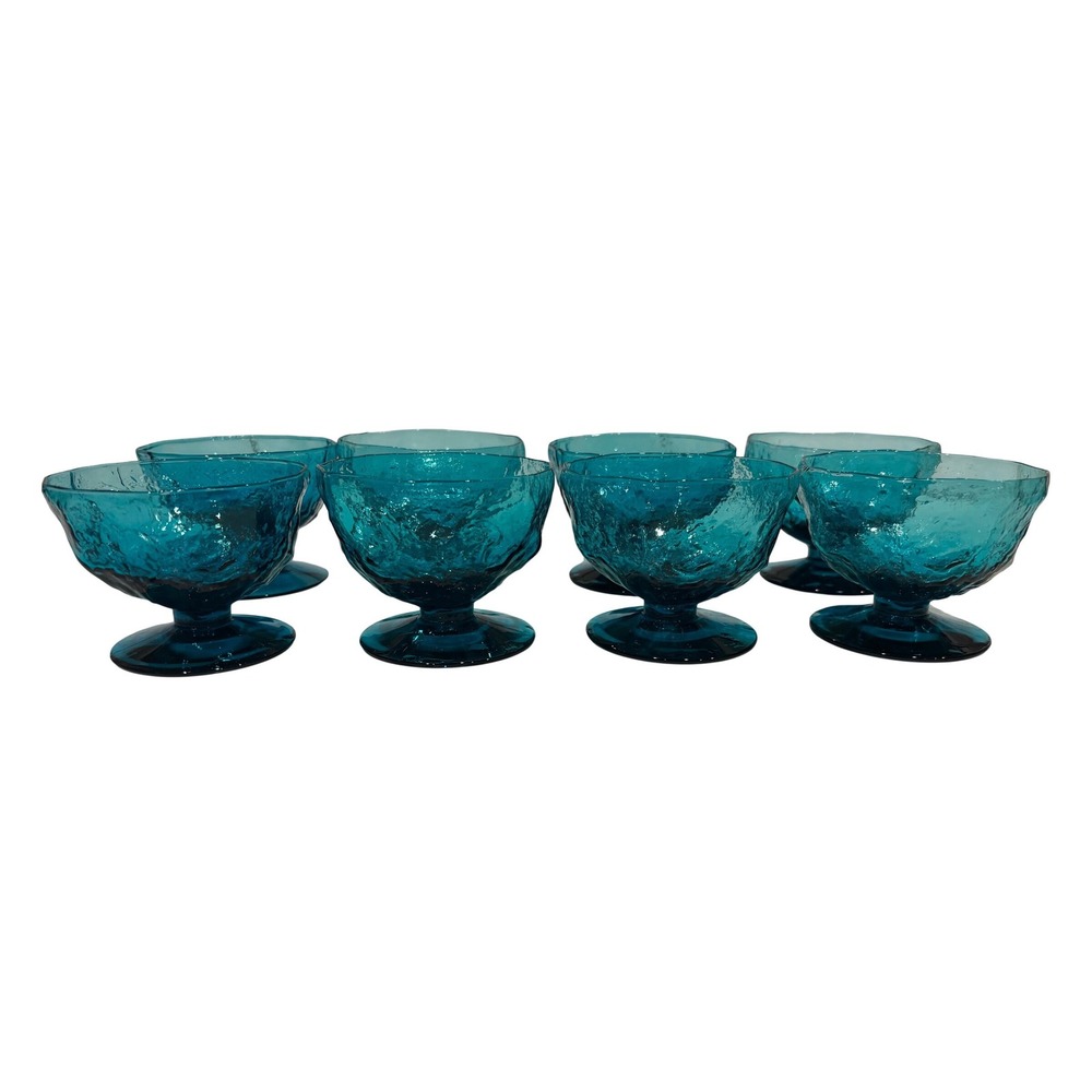 8 vintage Morgantown Seneca Driftwood teal 2 3/4 inch sherbet glasses‎
